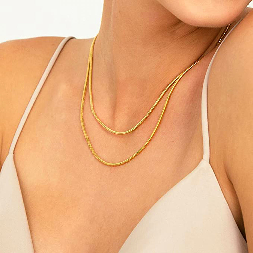 Dainty Snake Chain Necklace crafted from high-quality 925 sterling silver. Classic and versatile design. Adjustable length, available in 18K gold, rose gold or sterling silver