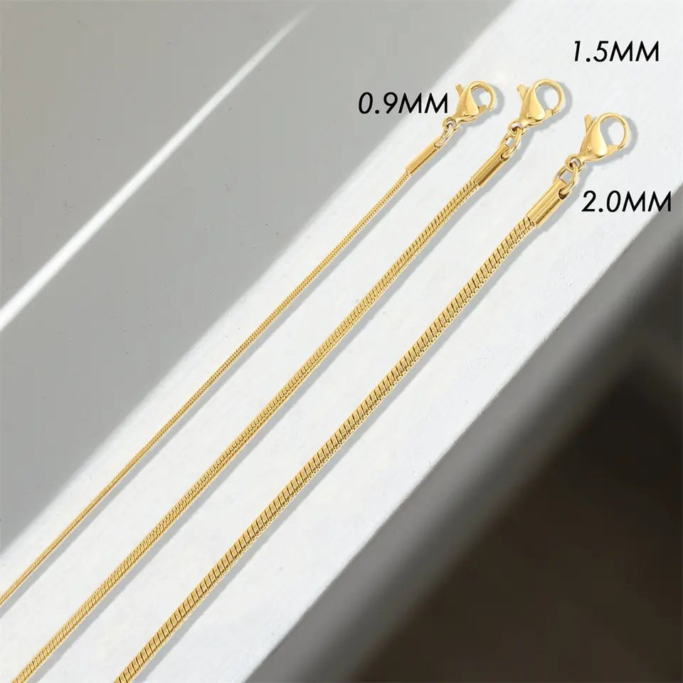 Dainty Snake Chain Necklace crafted from high-quality 925 sterling silver. Classic and versatile design. Adjustable length, available in 18K gold, rose gold or sterling silver